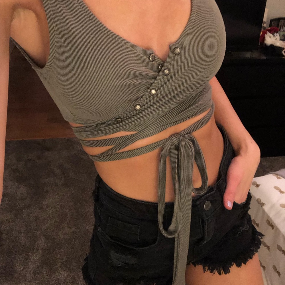 Olive green wrap crop top